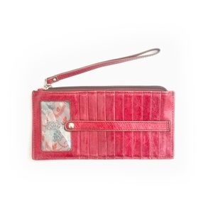 Hobo KIMI leather card stacker wristlet SCARLET